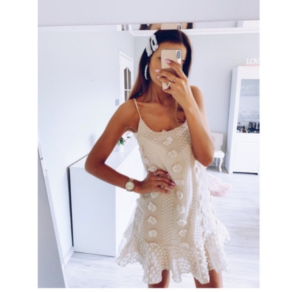 boho cream embroidered ruffle cami dress summer - Picture 3 of 4